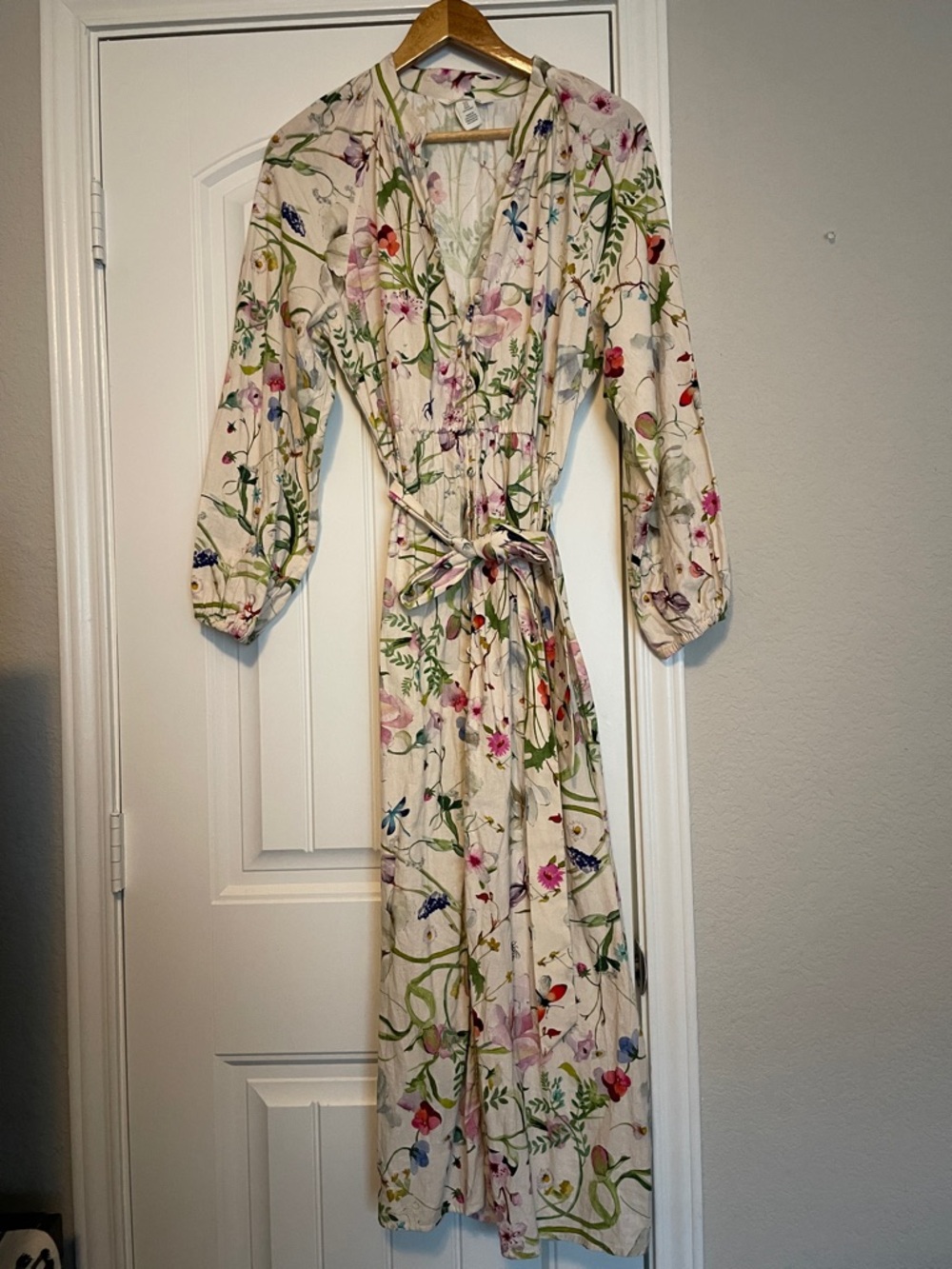 H&M Floral Linen Blend Whimsical Dress Size 12
